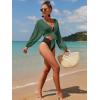 imageVerdusa Womens Tie Front Long Sleeve Swimsuit Kimono Cover Up Wrap Blouse TopDark Green