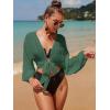 imageVerdusa Womens Tie Front Long Sleeve Swimsuit Kimono Cover Up Wrap Blouse TopDark Green