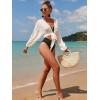 imageVerdusa Womens Tie Front Long Sleeve Swimsuit Kimono Cover Up Wrap Blouse TopWhite