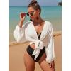 imageVerdusa Womens Tie Front Long Sleeve Swimsuit Kimono Cover Up Wrap Blouse TopWhite