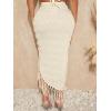 imageVerdusa Womens Twist High Split Fringe Skirt High Waist Asymmetrical Long SkirtApricot