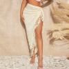 imageVerdusa Womens Twist High Split Fringe Skirt High Waist Asymmetrical Long SkirtApricot