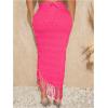 imageVerdusa Womens Twist High Split Fringe Skirt High Waist Asymmetrical Long SkirtHot Pink