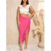imageVerdusa Womens Twist High Split Fringe Skirt High Waist Asymmetrical Long SkirtHot Pink