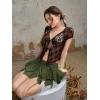 imageVerdusa Womens Y2k Mini Ruffle Lace Asymmetrical Casual Skirt Ruched A Line SkirtDark Green