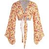 imageVerdusa Womens 70s Floral Print Tie Front Blouse Bell Long Sleeve V Neck Crop TopOrange