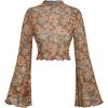 imageVerdusa Womens Bell Sleeve Lettuce Trim Mock Neck Floral Mesh Top Crop T ShirtMulticolor