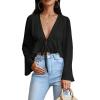 imageVerdusa Womens Bell Sleeve Tie Front Ruffle Hem Peplum Blouse Shirt Crop TopBlack
