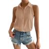 imageVerdusa Womens Casual Sleeveless Collar Button Down Summer Shirt Blouse TopSolid Apricot
