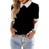 imageVerdusa Womens Colorblock Contrast Polo Collar Short Sleeve Blouse Shirt TopBlack and White
