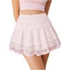 imageVerdusa Womens Coquette Ruffle Lace Mini Skirts Y2K Floral Ruched Layered SkirtPink