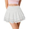 imageVerdusa Womens Coquette Ruffle Lace Mini Skirts Y2K Floral Ruched Layered SkirtWhite