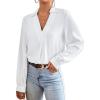 imageVerdusa Womens Elegant Collar V Neck Bishop Long Sleeve Shirt Blouse TopWhite