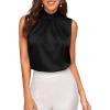 imageVerdusa Womens Elegant Tie Back Sleeveless Pleated Mock Neck Satin Blouse TopBlack