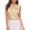imageVerdusa Womens Elegant Tie Back Sleeveless Pleated Mock Neck Satin Blouse TopChampagne