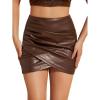 imageVerdusa Womens High Waist Ruched PU Leather Wrap Bodycon Mini Skirt