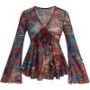 imageVerdusa Womens Paisley Boho 70s Mesh Tops Western Outfits Lettuce Trim Peplum V Neck Long Sleeve Blouse TopBlue Orange