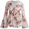imageVerdusa Womens Paisley Boho 70s Mesh Tops Western Outfits Lettuce Trim Peplum V Neck Long Sleeve Blouse TopFloral White