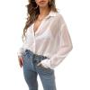 imageVerdusa Womens Sheer Mesh Button Down Shirt Top Long Sleeve Drop Shoulder BlouseSolid White