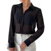 imageVerdusa Womens Sheer Mesh Button Up Shirt Long Sleeve See Through BlouseBlack