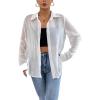 imageVerdusa Womens Sheer Mesh Button Up Shirt Long Sleeve See Through BlouseWhite