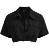 imageVerdusa Womens Short Sleeve Collar Neck Flap Pocket Twist Front Crop Top ShirtsBlack