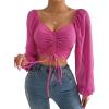 imageVerdusa Womens Sweetheart Neck Drawstring Ruched Lantern Sleeve Crop Top BlouseHot Pink