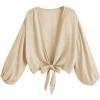 imageVerdusa Womens Tie Front Long Sleeve Swimsuit Kimono Cover Up Wrap Blouse TopApricot