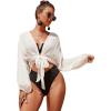 imageVerdusa Womens Tie Front Long Sleeve Swimsuit Kimono Cover Up Wrap Blouse TopWhite