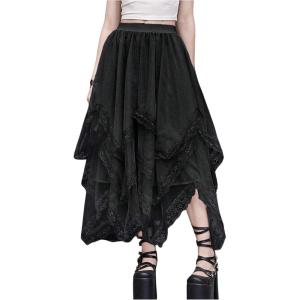 imageVerdusa Womens Asymmetrical Tulle Skirts Elastic High Waist Ruffle Tiered Mesh Long SkirtBlack