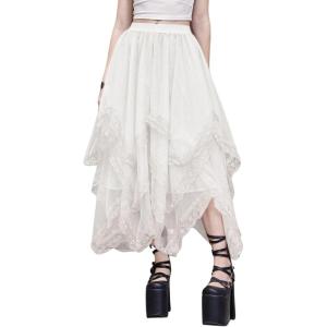 imageVerdusa Womens Asymmetrical Tulle Skirts Elastic High Waist Ruffle Tiered Mesh Long SkirtWhite
