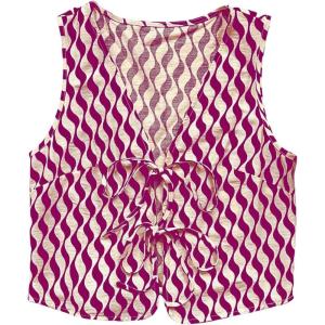 imageVerdusa Womens Bow Tie Knot Front V Neck Wave Print Sleeveless Crop Top Boho VestRadiant Orchid