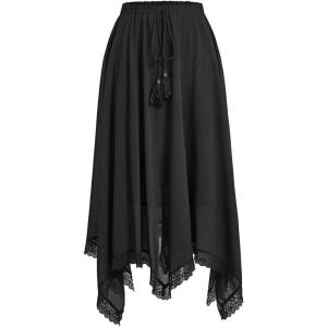 imageVerdusa Womens Elastic Waist Lace Trim Asymmetrical Flowy Long SkirtBlack