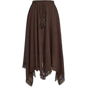 imageVerdusa Womens Elastic Waist Lace Trim Asymmetrical Flowy Long SkirtChocolate Brown