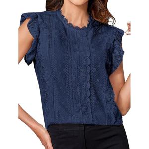 imageVerdusa Womens Elegant Butterfly Sleeve Mock Neck Lace Blouse TopBlue