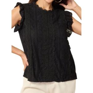 imageVerdusa Womens Elegant Butterfly Sleeve Mock Neck Lace Blouse TopDark Black