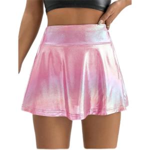 imageVerdusa Womens Ombre Metallic A Line Skirt High Waist Workout Skorts with PocketPink