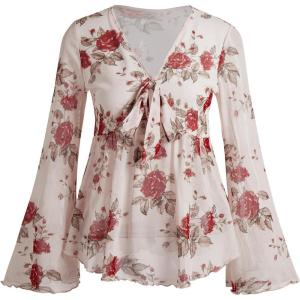 imageVerdusa Womens Paisley Boho 70s Mesh Tops Western Outfits Lettuce Trim Peplum V Neck Long Sleeve Blouse TopFloral White