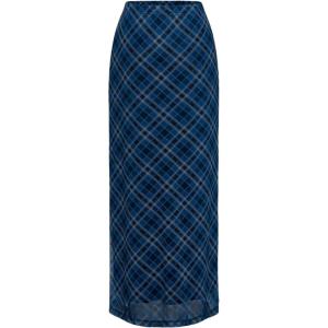 imageVerdusa Womens Plaid Skirt Y2k Mesh Overlay Midi Skirt Long Flowy Grunge SkirtBlue