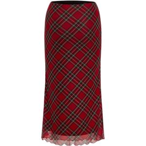 imageVerdusa Womens Plaid Skirt Y2k Mesh Overlay Midi Skirt Long Flowy Grunge SkirtRed