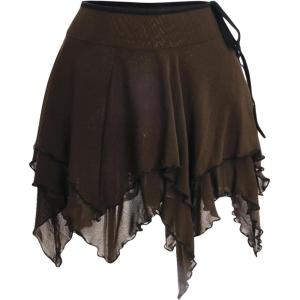 imageVerdusa Womens Renaissance Skirt High Waist Asymmetrical Hem Flowy Tierd Layer Fairy Gothic SkirtsCoffee Brown