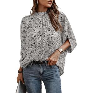 imageVerdusa Womens Tie Back Dolman Sleeve Blouse Top Casual Mock Neck Going Out TopsBlack and White