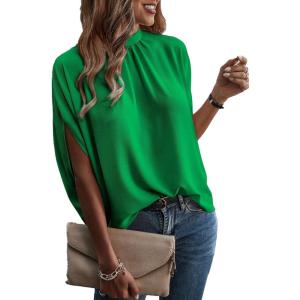 imageVerdusa Womens Tie Back Dolman Sleeve Blouse Top Casual Mock Neck Going Out TopsGreen