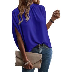 imageVerdusa Womens Tie Back Dolman Sleeve Blouse Top Casual Mock Neck Going Out TopsRoyal Blue