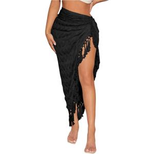 imageVerdusa Womens Twist High Split Fringe Skirt High Waist Asymmetrical Long SkirtBlack