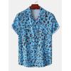 imageVerdusa Mens Leopard Zebra Print Short Sleeve Button Down Shirt TopBlue