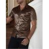 imageVerdusa Mens Metallic Button Down Shirt Short Sleeve Collar Glitter TopBronze