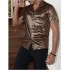 imageVerdusa Mens Metallic Button Down Shirt Short Sleeve Collar Glitter TopBronze
