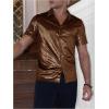imageVerdusa Mens Metallic Button Down Shirt Short Sleeve Collar Glitter TopBrown