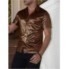 imageVerdusa Mens Metallic Button Down Shirt Short Sleeve Collar Glitter TopBrown